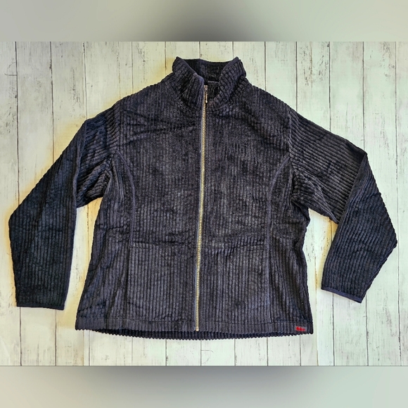 Woolrich Thick Soft Black Ribbed Velour Zip Up Jacket Coat W/ Pockets Size XL - Picture 2 of 7